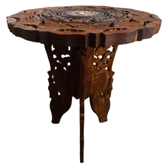 Vintage Oosters Plantentafeltje Houtsnijwerk Boho 1