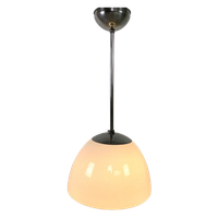 Oude Schoollamp Met Grote Glazen Bol In Opaalglas, Jaren 30