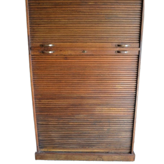 Prachtige Hoge Antieke Eiken Houten Archiefkast, Rolluikkast 1