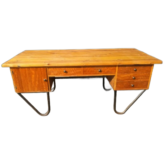 Jaren 60 Design Bureau Met Stalen Onderstel Werktafel 1
