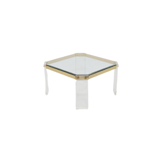 French Acrylic And Gold Plated Glass Coffee Table 1970s 1