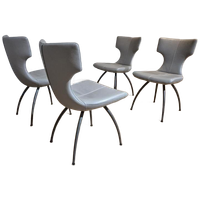 4x Leolux Callas-eetkamerstoelen - Grijs - Leder-nieuwstaat
