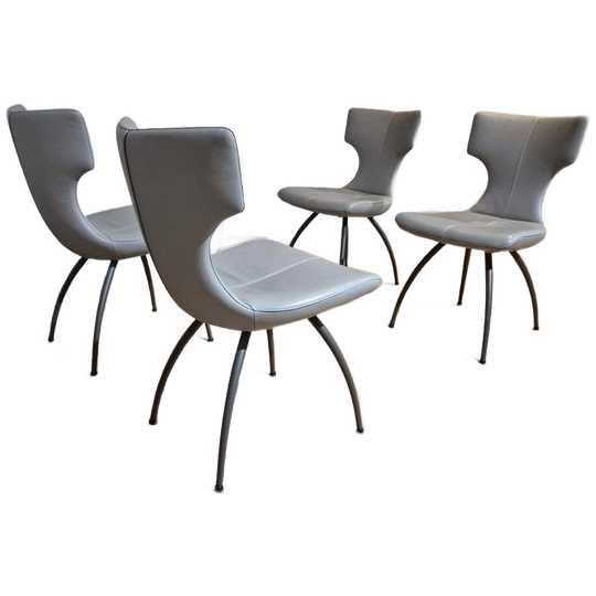 4X Leolux Callas-Eetkamerstoelen - Grijs - Leder-Nieuwstaat 1