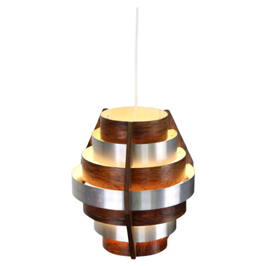 Iconische Hans Agne Jakobsson Hanglamp In Walnootfineer En Zilvermessing - Verlichting Uit De Mid 1