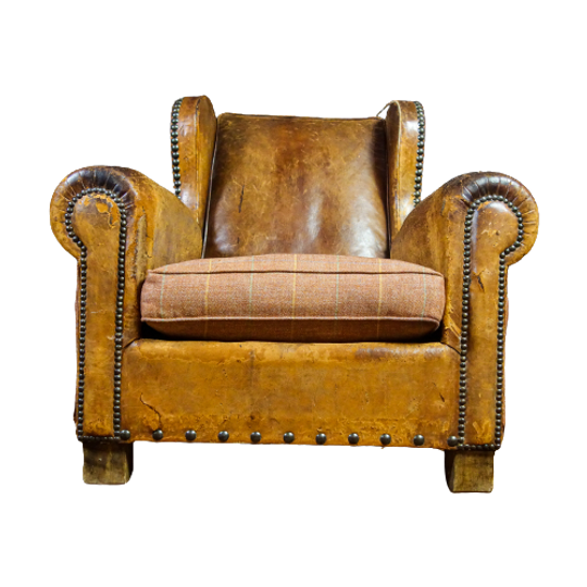 Antieke Lederen Fauteuils – Sleets Bruin – Jaren 30 1