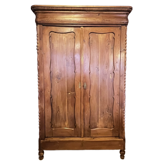 Antiek Grenen Tweedeurskast Met Planken, Binnenlades En Onderlade 1