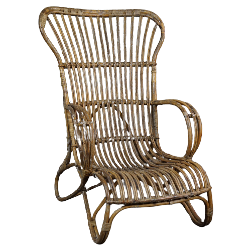 Gepatineerde Rotan Belse 8 Fauteuil Met Hoge Rug, Dutch Design, 1950