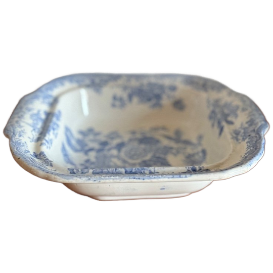 Antieke Engelse Aziatische Fazantenschaal Met Het Iconische Blauw-witte Patroon 1