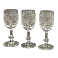 Antieke Likeurglaasjes Guirlande/ Guilloche Gravering (4 Stuks)