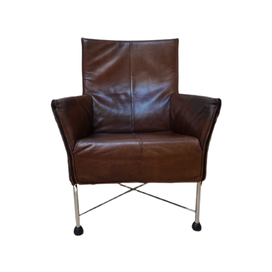 Vintage Montis Charly Flex Fauteuil Bruin Leder, Gerard Van Den Berg Voor Montis 1