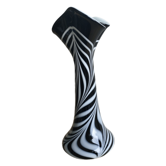 Grote Handgemaakte Glazen Vaas Zwart Wit Murano Stijl 1