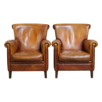 Set Van 2 Mooie En Comfortabele Schapenleren Fauteuils/ Armchairs Met Een Mooi Patina thumbnail 1