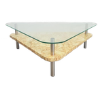 Vintage Traingel Brutalist Salontafel Marmer Glas Tafel '70 thumbnail 1