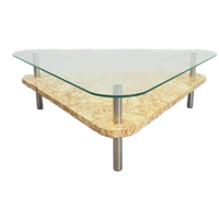 Vintage Traingel Brutalist Salontafel Marmer Glas Tafel '70