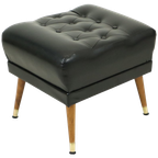 Vintage Zwarte Poef Conische Pootjes Chesterfield Stijl Skai thumbnail 1