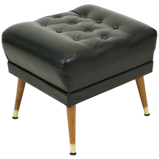 Vintage Zwarte Poef Conische Pootjes Chesterfield Stijl Skai 1