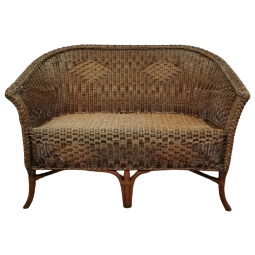 Vintage Rotan, Rattan, Wicker Tweezitsbankje Bankje Tuinbank