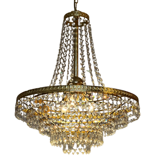 Peris Andreu Hanglamp Kroonluchter Vintage Kristal Bladgoud