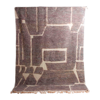 Handgeknoopt Hoogpolig Mid-Century Vintage Wollen Vloerkleed thumbnail 1