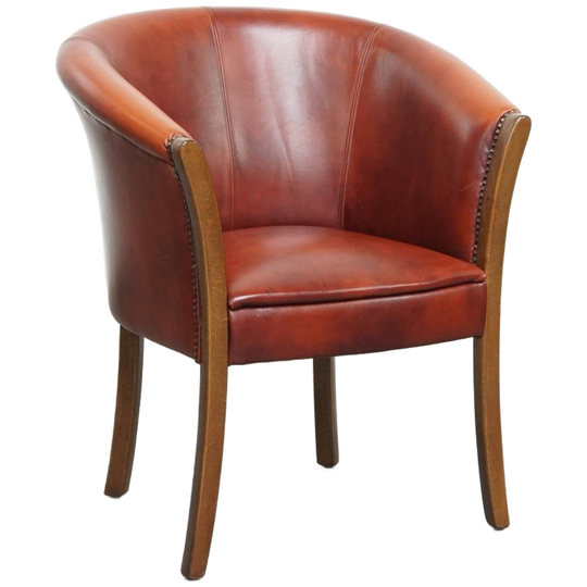 Leuke Rundleren Tubchair/ Bijzetstoel/ Bureaustoel In Een Prachtige Warme Rood/bruine Kleur 1
