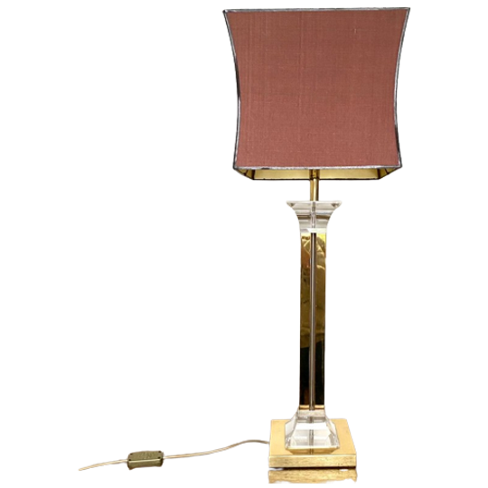 Hollywood Regency Messing En Plexi Tafel Lamp 1