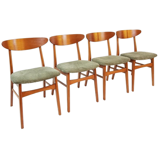 4 Vintage Stoelen Deens Opnieuw Gestoffeerd Groene Rib 1