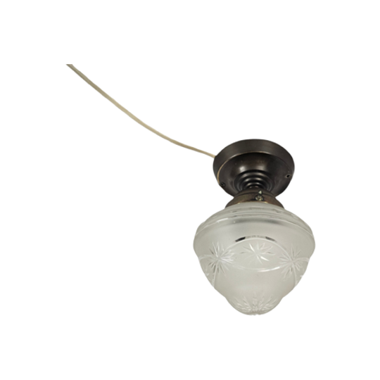 Gispen Stijl - Geslepen En Gegraveerd Glas - Messing - Holland - 2e Kwart 20e Eeuw 1