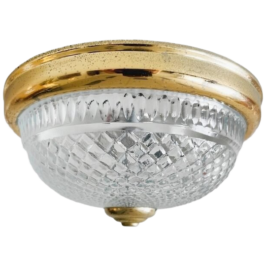 Vintage Massive Kleine Glazen Plafonnière Goud Hollywood Regency 1