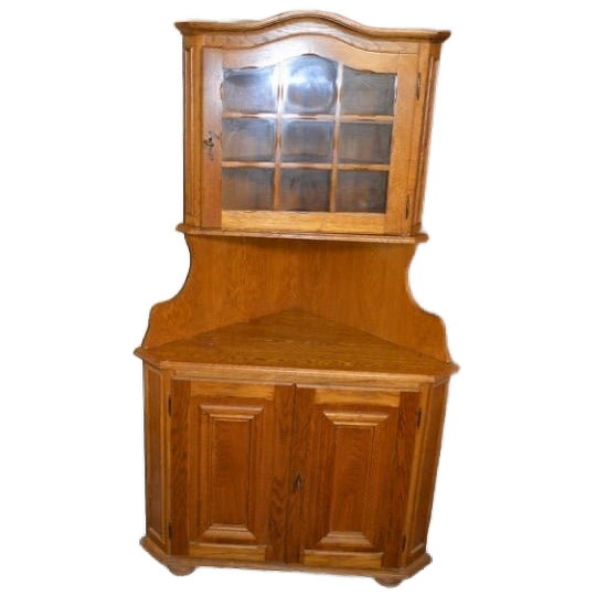 Tweedehands Brocante Hoekkast Van Donker Eiken Met Glasdeur 1