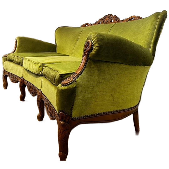 Vintage Groene Barok Zetel / Canapé / Sofa 1