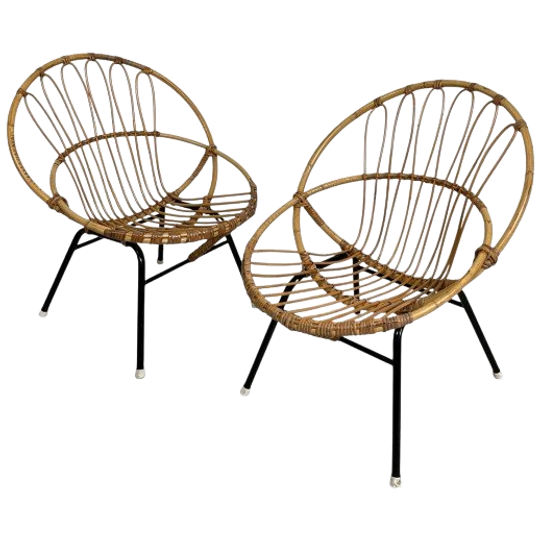Set Van 2 Rotan, Bamboe Kinder Stoelen Rohe Noordwolde, Jaren 50 1