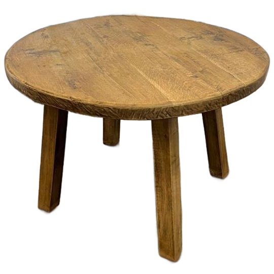 Vintage Brutalist Houten Ronde Eettafel / Tafel 1