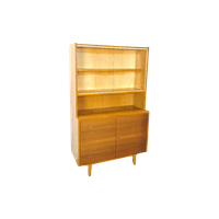 Vintage Fineer Vitrinekast Met Legplanken