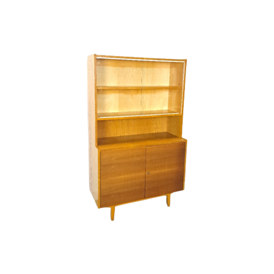 Vintage Fineer Vitrinekast Met Legplanken 1