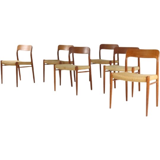Set 6 Niels O Möller Model 75 Stoelen Eetkamerstoelen Papercord Vintage 1