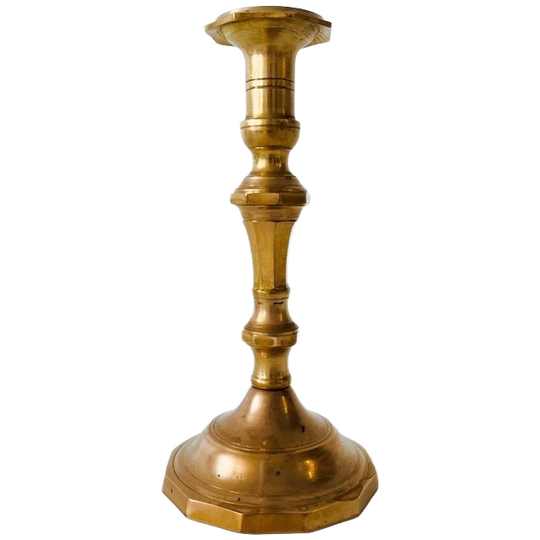 Vintage Zware Koperen Kandelaar Messing Achthoekig 1