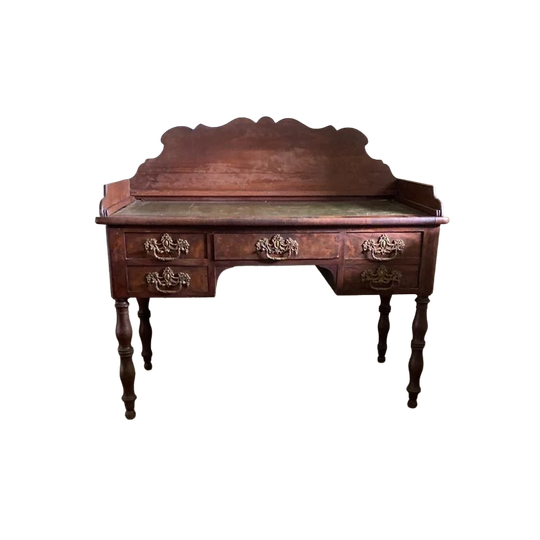 Klassiek Bruin, Groen Bureau Antiek Bureau Met Leer 1