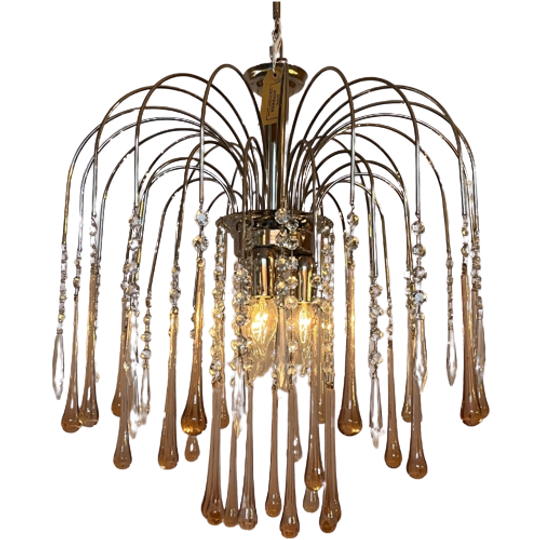 Murano Teardrop Kroonluchter Hanglamp Kristal Chrome Frame 1