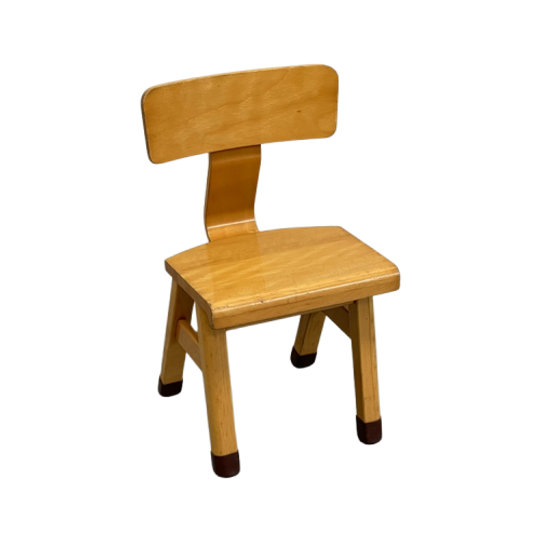 Vintage Schoolstoeltje Kleuter Peuter Hout 1