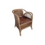 Vintage Rotan Fauteuil Boho Stijl Met Kussen. thumbnail 1