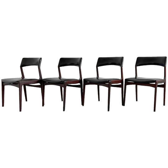 Vier Vintage Deens Design Mahjongg Eetkamerstoelen Teak Skai 1960’s 1
