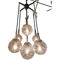 Vintage Kroonluchter 70s Chroom Met 7 Glazen Bollen