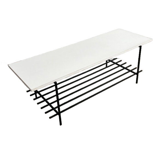 Vintage Salontafel, Wit Houten Blad Op Zwart Stalen Frame. 1970’s 1