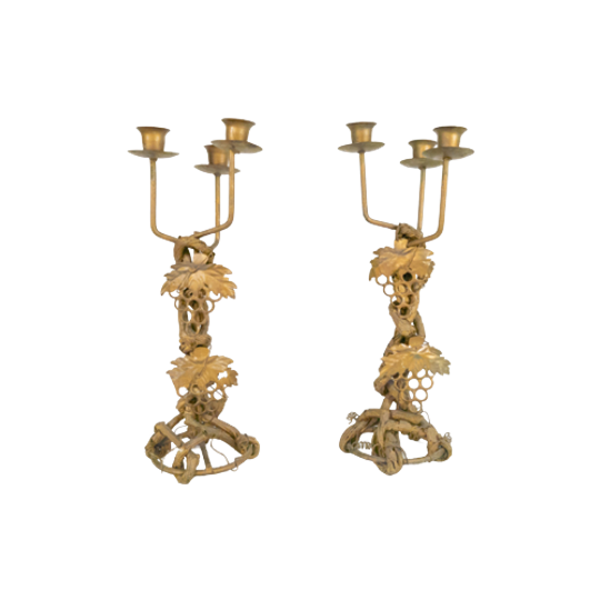 Hollywood Regency - Set Kandelaars - Verguld - Gold Look - 3e Kwart 20e Eeuw 1