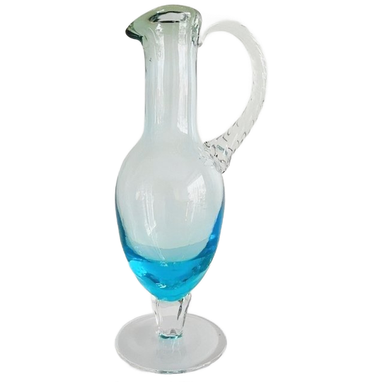 Vintage Mid-century Italiaans Empoli Kannetje Blauw Transparant Groen Gedraaid Glas 1950’s 1