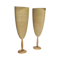2 X Marco Agnoli For Pierantonio Bonacina Xl / Flûte Floor Lamp In Cane And Wood