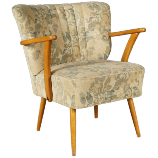 Vintage Cocktailfauteuil – Velours – Houten Armleuningen – Jaren 60 1