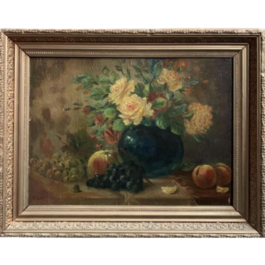Hubert Bellis (1831-1902). Schilderij «stilleven Met Bloem En Fruit». 1