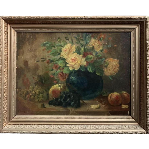 Hubert Bellis (1831-1902). Schilderij «Stilleven Met Bloem En Fruit».