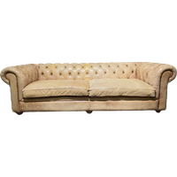 Stoere Industriële Vintage Chesterfield 3 Zits Bank In Vintage Naturel Camel Leer